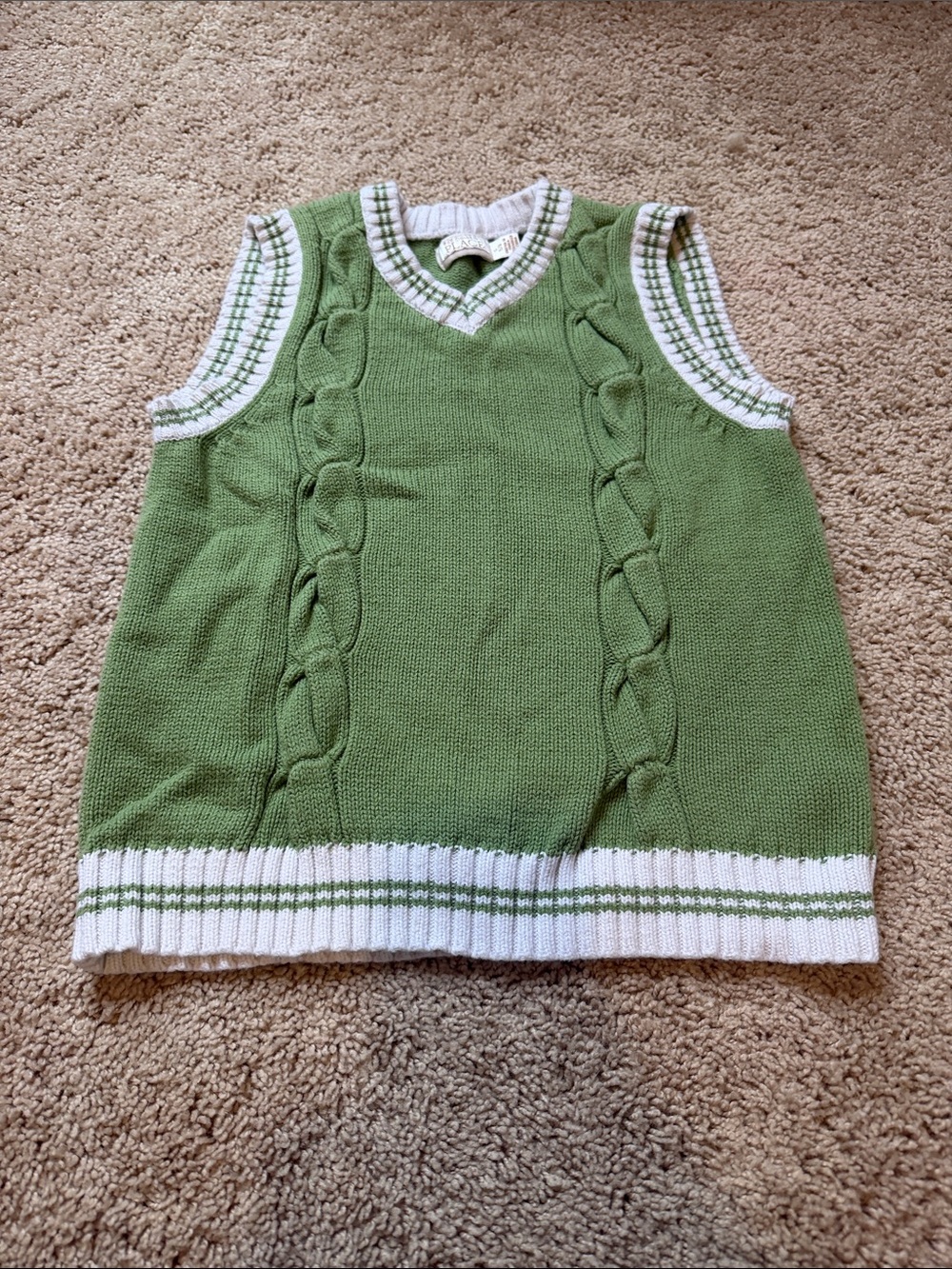 The Children's Place Green and White Cable Knit Sweater Vest